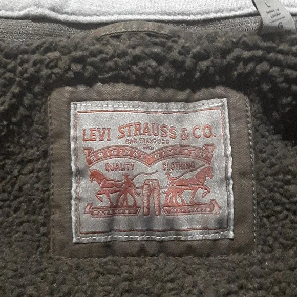 NWOT Men's Levi's Washed Cotton Sherpa-Lined Hooded Jacket. Size Large. - Picture 6 of 8
